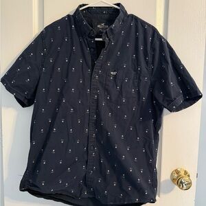 Hollister Men's Dark Blue Patterned Shirt